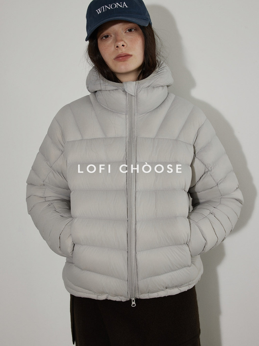 Lofi choose Warm 90% White Duck Down Hooded Commuter Thick Gray Zipper Down Jackets
