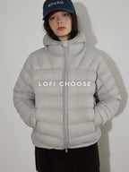 Lofi choose Warm 90% White Duck Down Hooded Commuter Thick Gray Zipper Down Jackets