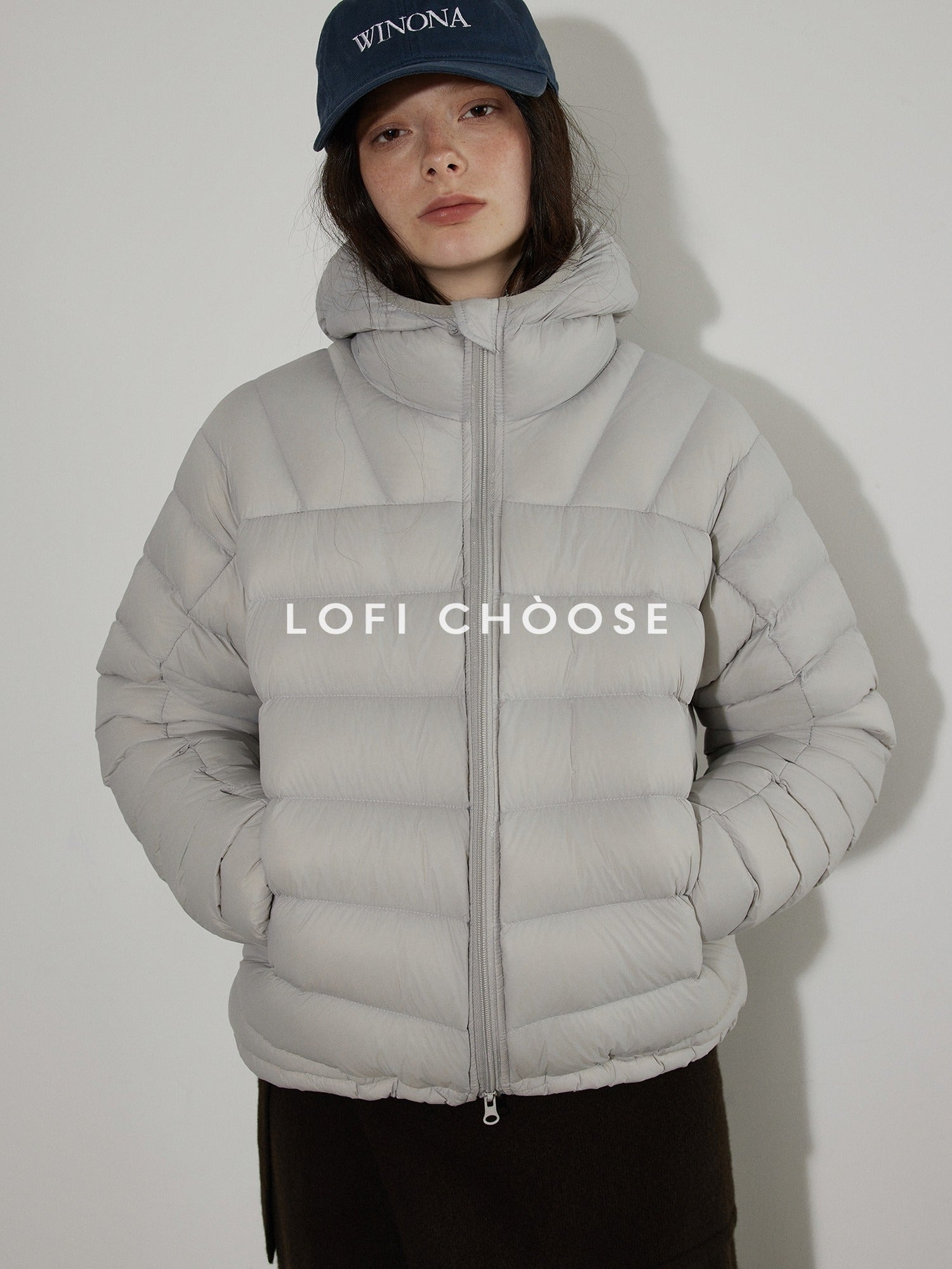 Lofi choose Warm 90% White Duck Down Hooded Commuter Thick Gray Zipper Down Jackets