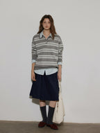 Lofi choose Soft Acrylic Blend Loose Fit Striped Polo Collar Office Women Knit Sweaters