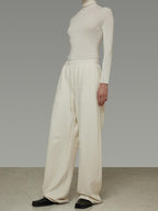 unspoken Soft Breathable Cotton High Waist Drawstring Minimalist Office Wide Leg Pants