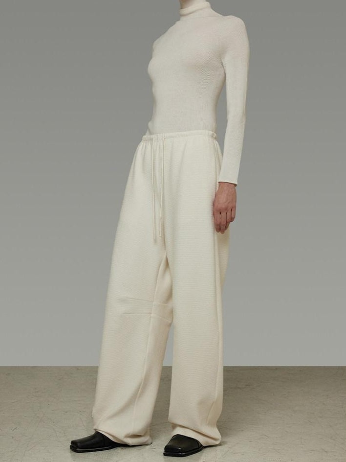 unspoken Soft Breathable Cotton High Waist Drawstring Minimalist Office Wide Leg Pants
