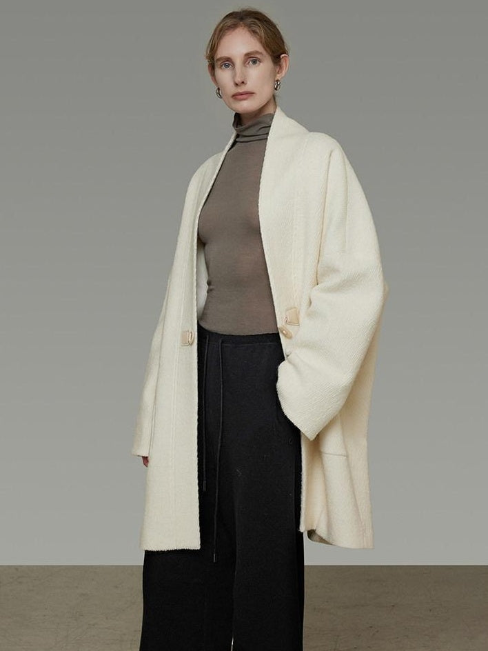 unspoken Minimal 3D Tailored Oversized Single Button Workwear White Mid Length Long Coats