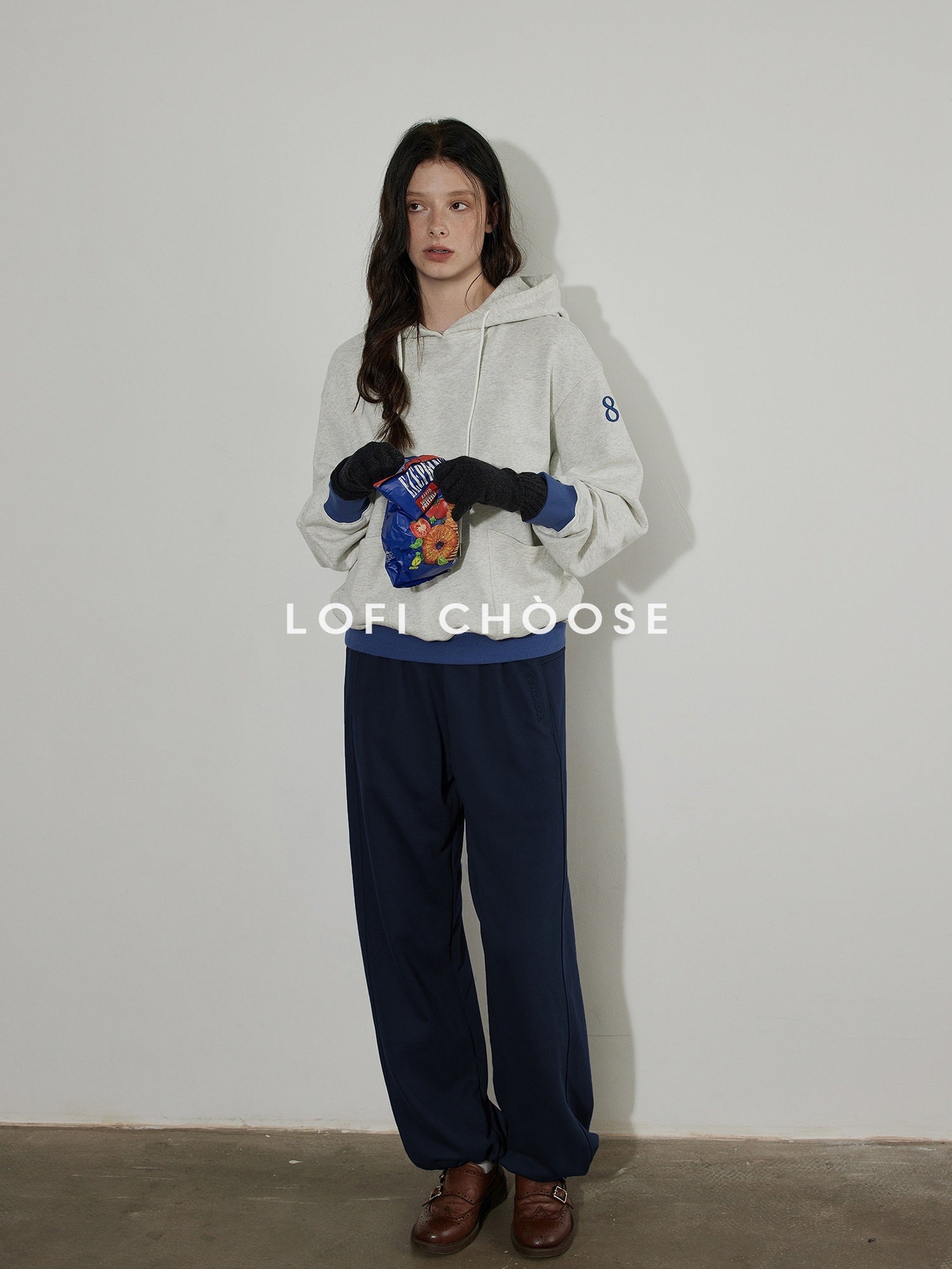 Lofi choose Fleece Lined Cotton Relaxed Hooded Pullover Smart Casual Long Sleeve Navy Hoodie