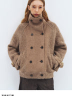 someone sometimes Alpaca Blend Casual Relaxed Double Breasted Lapel Women Dusty Camel Short Coat