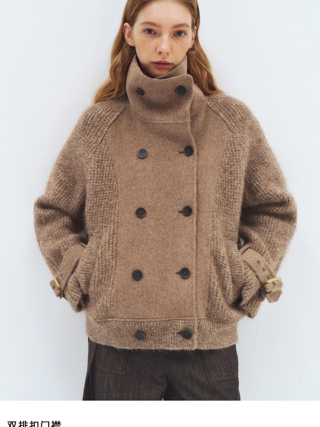 someone sometimes Alpaca Blend Casual Relaxed Double Breasted Lapel Women Dusty Camel Short Coat