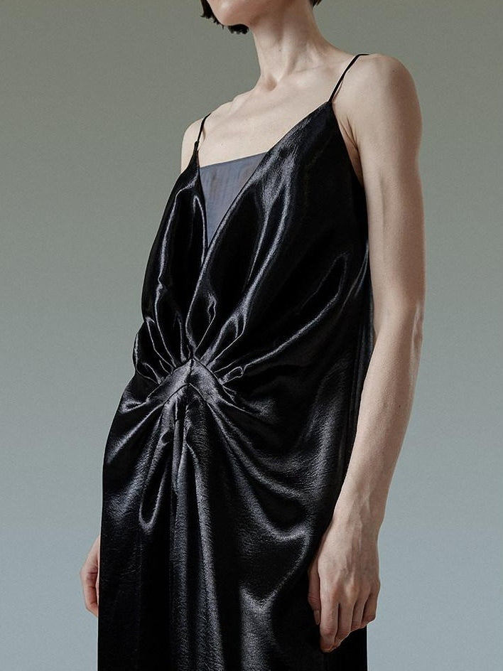 unspoken Satin Minimal V-neck Camisole Natural Waist City Commuter Women Maxi Dresses