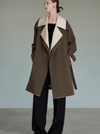 unspoken Single Breasted Straight Fit Commuter Artistic Women Dark Grey Green Long Coats