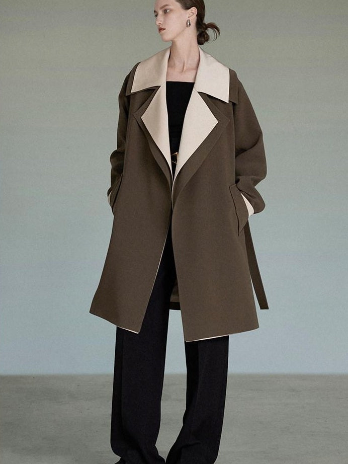 unspoken Single Breasted Straight Fit Commuter Artistic Women Dark Grey Green Long Coats