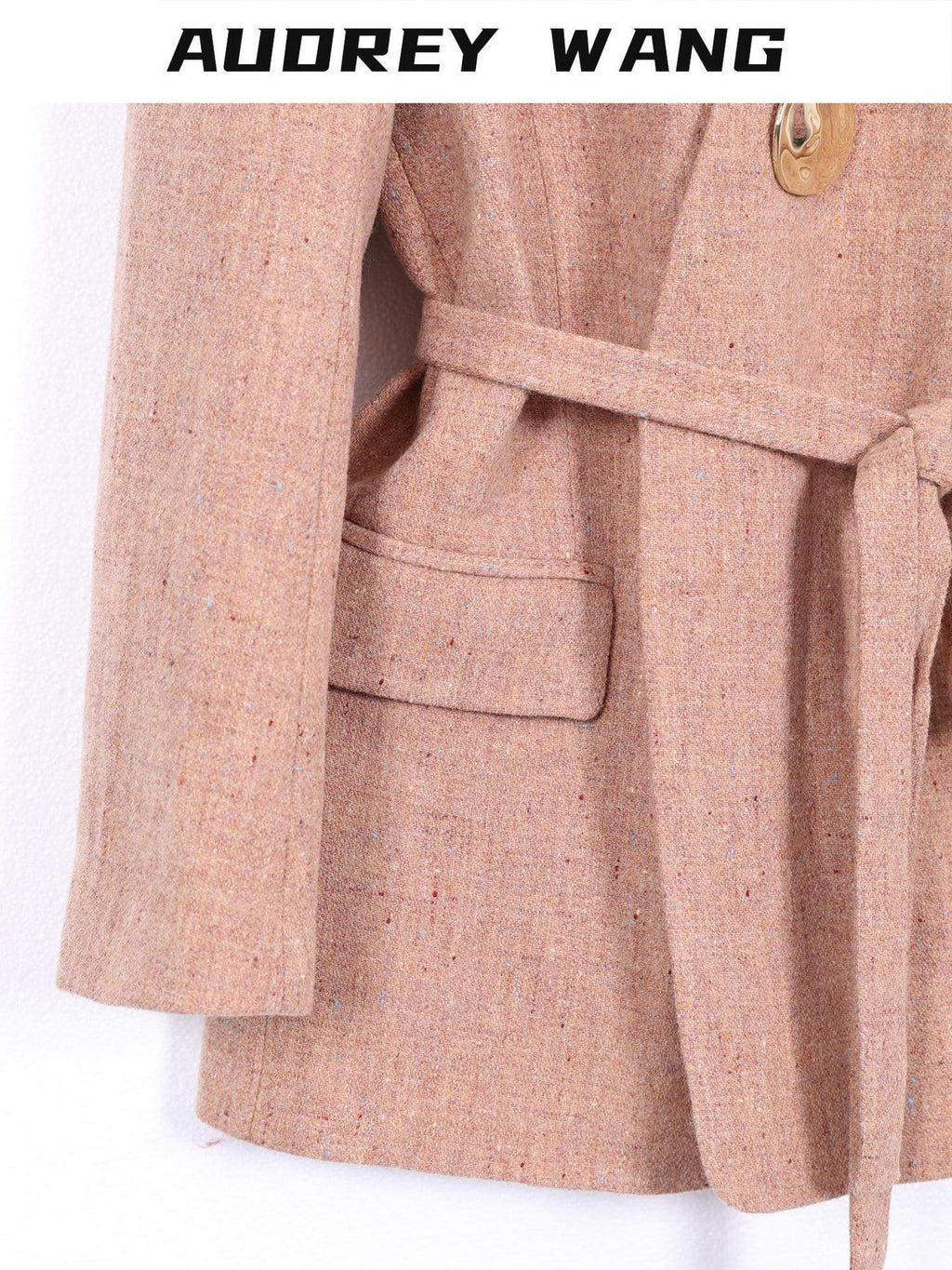 audreyyang Soft Lambswool Relaxed Fit Belted V-neck For Women Light Coffee Blazers