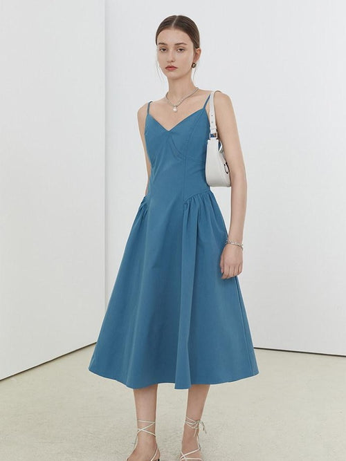 fano 100 Percent Cotton Minimalist Commuter Loose Waist V-neck Camisole Maxi Dresses