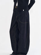 fano Vintage Washed Cotton Loose Natural Waist Casual Women Dark Wide Leg Pants