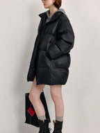 fano 90% White Duck Minimal Straight Stand Collar Black Nylon Zipper Down Jackets