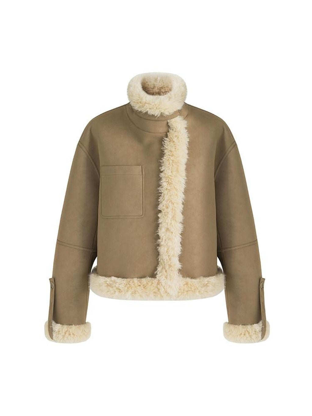 unspoken Faux Fur Pocketed Loose Fit Barn Style Brown Women Cropped Jackets