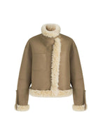 unspoken Faux Fur Pocketed Loose Fit Barn Style Brown Women Cropped Jackets