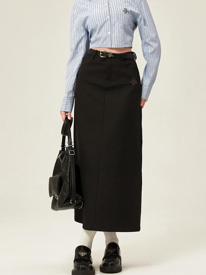 ikyou High Waist Embroidered A Line Back Slit Everyday Young Women Midi Skirts
