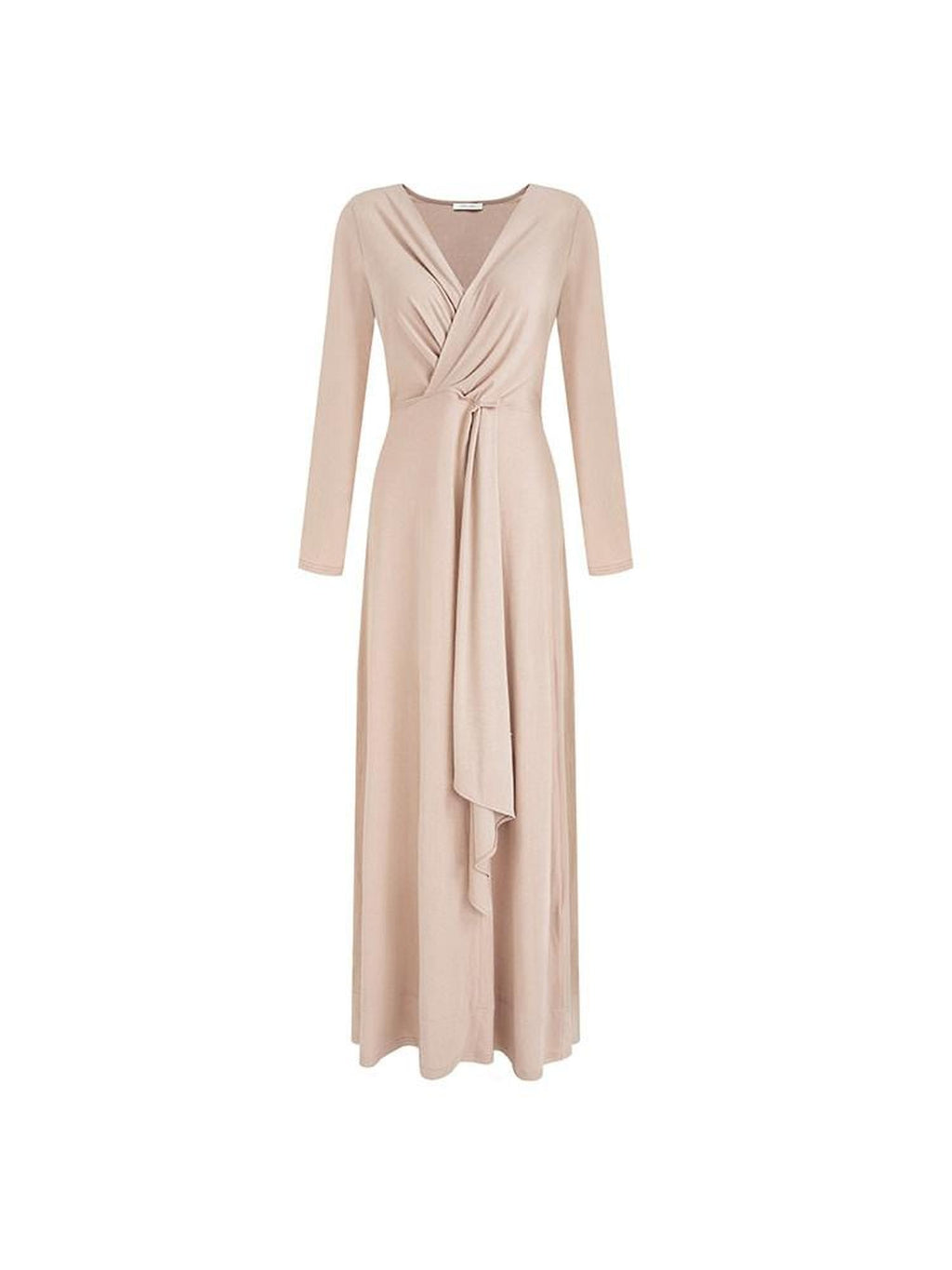 unspoken Lyocell V-neck High Waist Zip Longsleeve Pink Slim Knit Maxi Dresses
