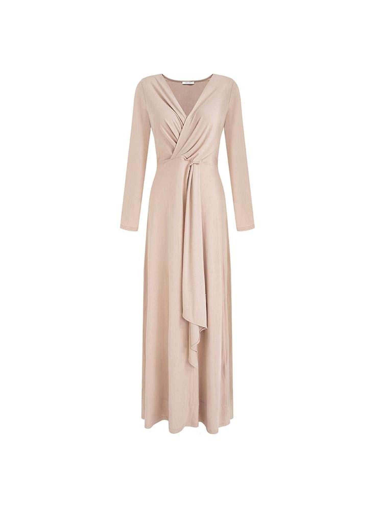 unspoken Lyocell V-neck High Waist Zip Longsleeve Pink Slim Knit Maxi Dresses
