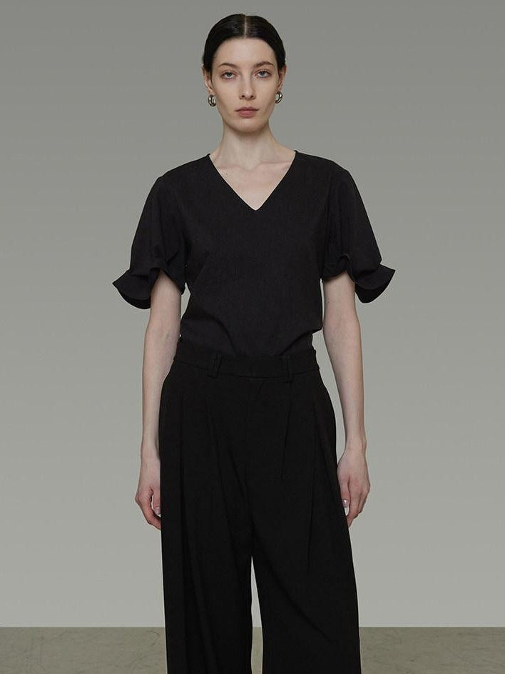 unspoken Breathable Lyocell Minimalist Office Loose V-neck Women Pullover Blouses
