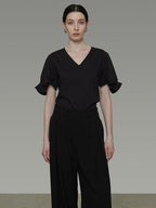 unspoken Breathable Lyocell Minimalist Office Loose V-neck Women Pullover Blouses