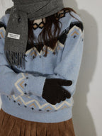 Lofi choose Soft Wool Blend Loose Fit Commuter Crewneck Pullover Blue Knit Tops Sweaters