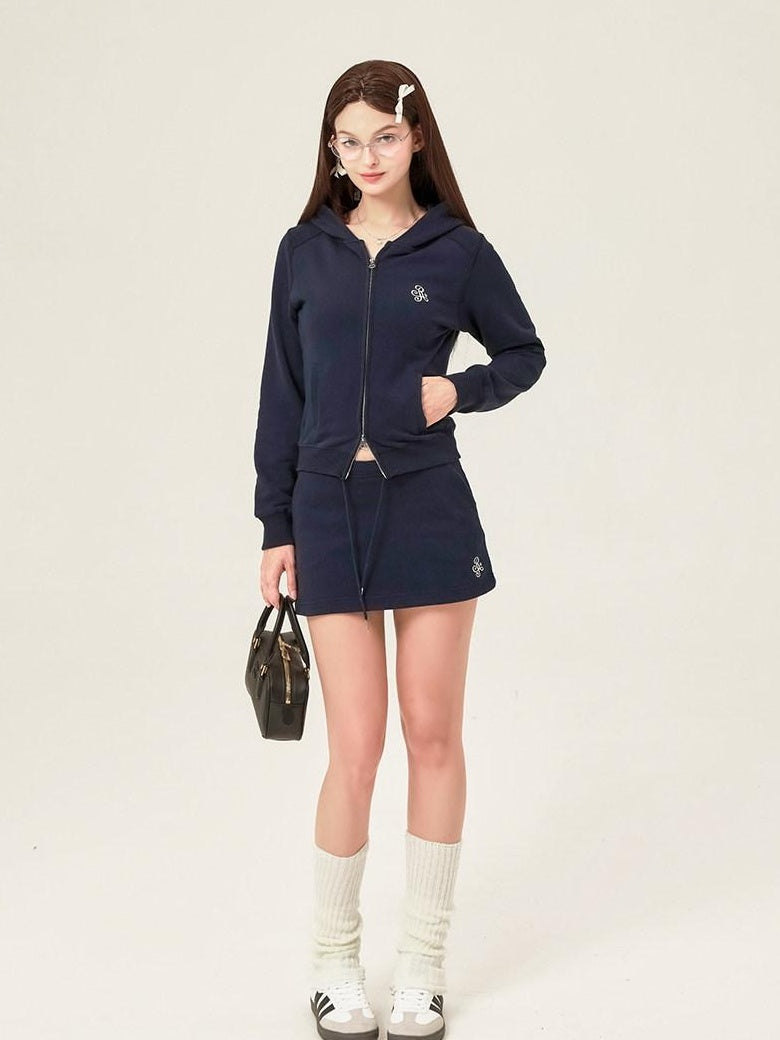 ikyou Sleek Slim Fit Zip Up Patchwork Pockets Commuter Cotton Lined Hoodie