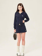 ikyou Sleek Slim Fit Zip Up Patchwork Pockets Commuter Cotton Lined Hoodie