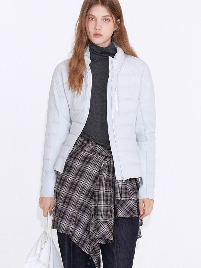 fano 90 Percent Goose Down Slim Stand Collar Zipper Women Light Gray Down Jackets