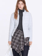 fano 90 Percent Goose Down Slim Stand Collar Zipper Women Light Gray Down Jackets