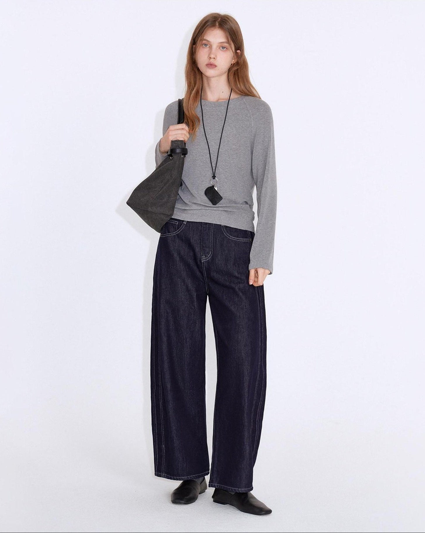 fano Viscose Cotton Blend Loose Casual Knit Round Neck Women Long Sleeve T-Shirts