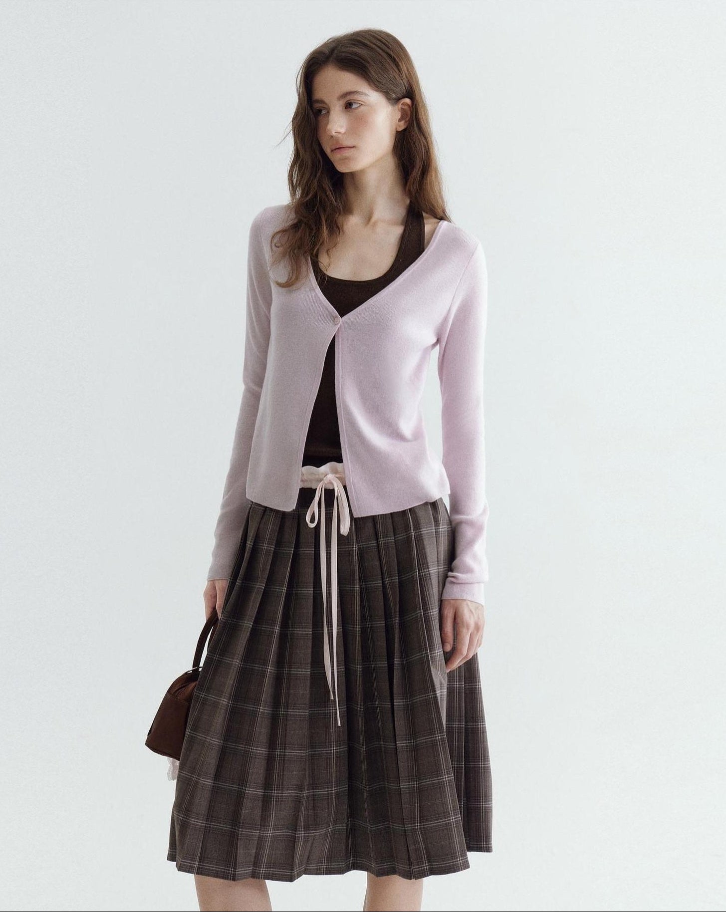 fano Soft Breathable Korean V-neck Slim Faux Layered Colorblock Cardigans