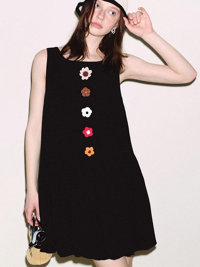 fano Linen Sleeveless A Line Bubble Natural Waist Korean Casual Women Midi Dresses