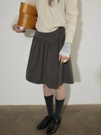 Lofi choose High Waist Ruffle A Line Pleated Cotton Commuter Skirt For Women Midi Skirts