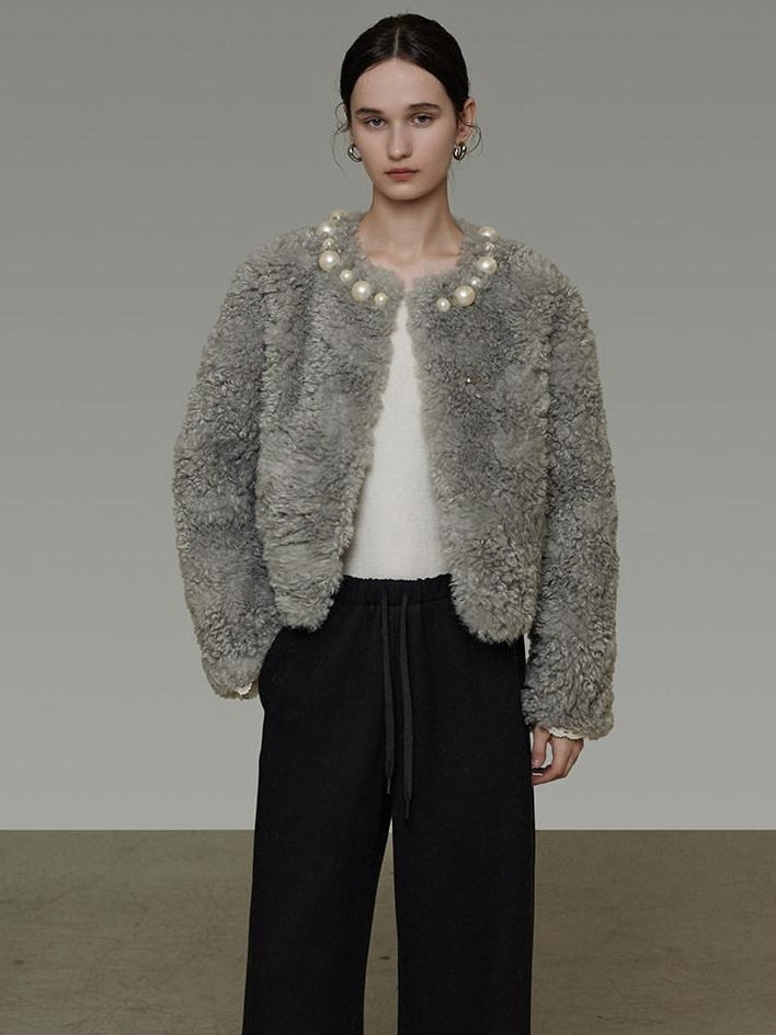 unspoken Warm Minimal Loose Fit Commuter Round Hem Women Gray Blue Cropped Jackets