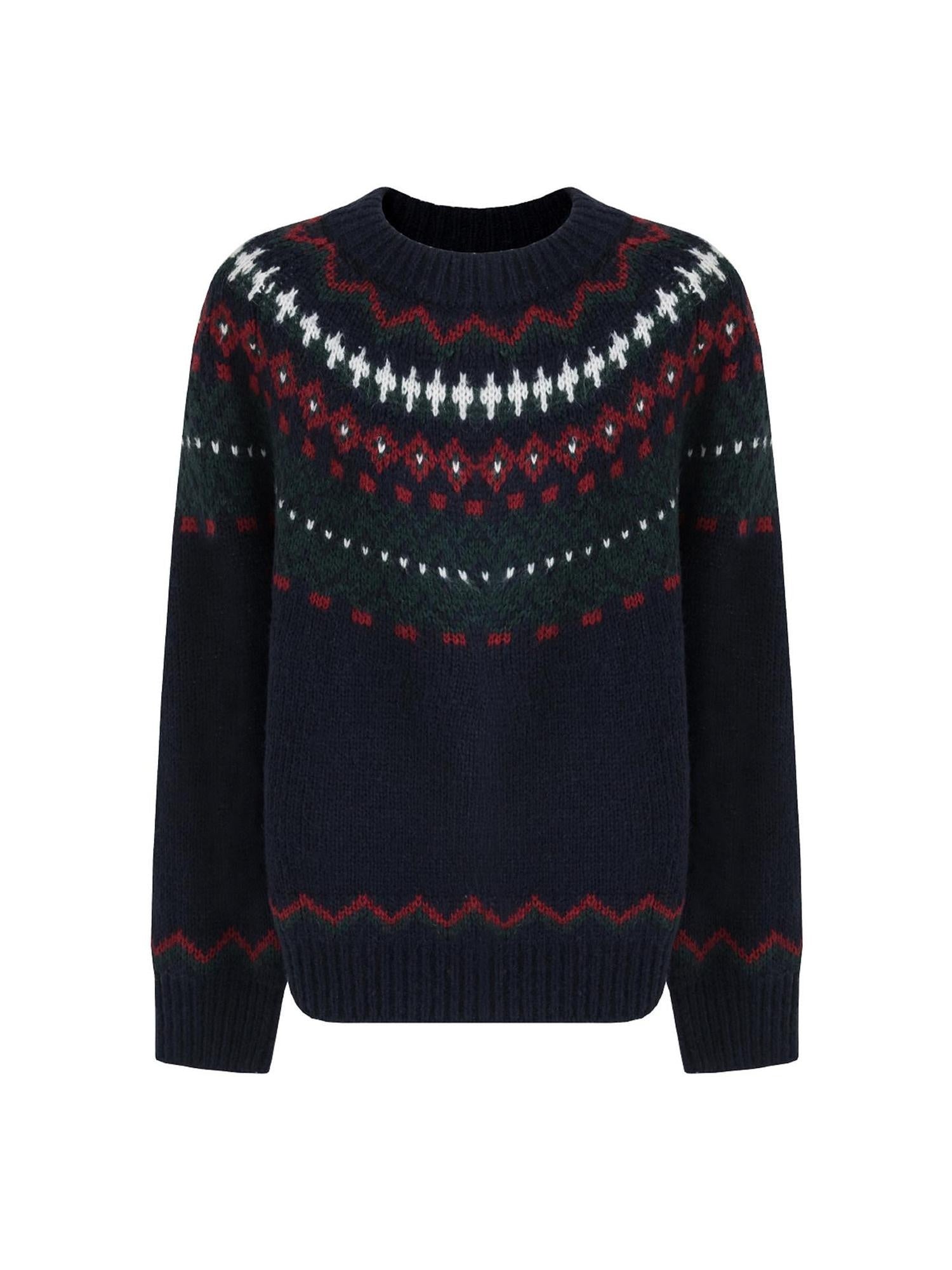 unspoken Warm Jacquard Colorblock Loose Commuter Crewneck Women Acrylic Blend Sweaters