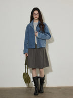 Lofi choose High Waist Ruffle A Line Pleated Cotton Commuter Skirt For Women Midi Skirts