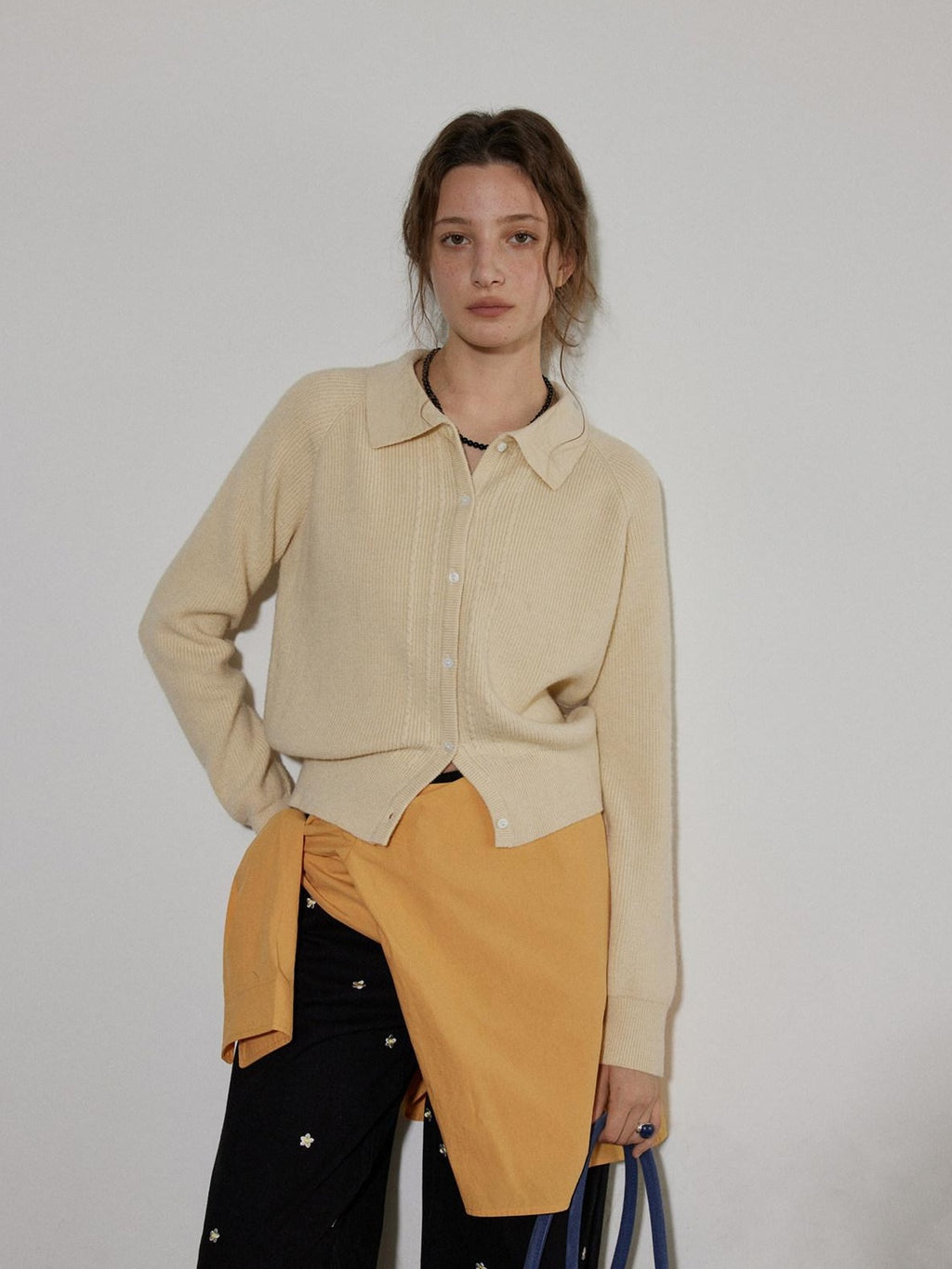 Lofi choose Light Poly Wool Jacquard Workwear Short Sleeve For Women Button Knit Cardigans