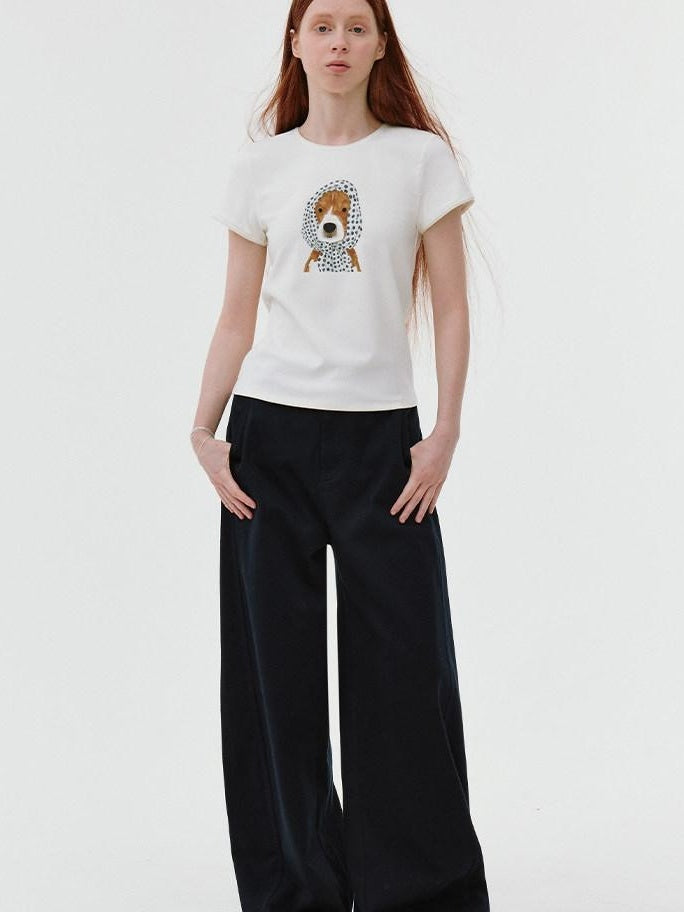 fano Soft Cotton Korean Slim Round Neck Animal Print Women Short Sleeve T-Shirts