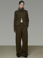 unspoken Breathable Cotton High Waist Minimal Office Heather Green Wide Leg Pants