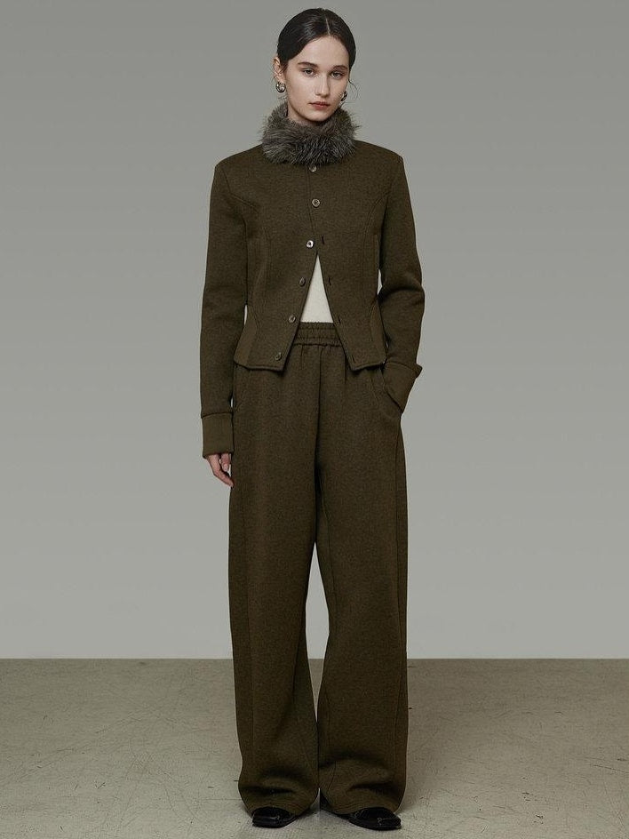 unspoken Breathable Cotton High Waist Minimal Office Heather Green Wide Leg Pants