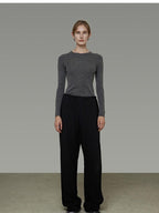 unspoken Breathable Pure Sheepswool Minimal Slim Fit Womens Crew Neck Pullover Sweaters