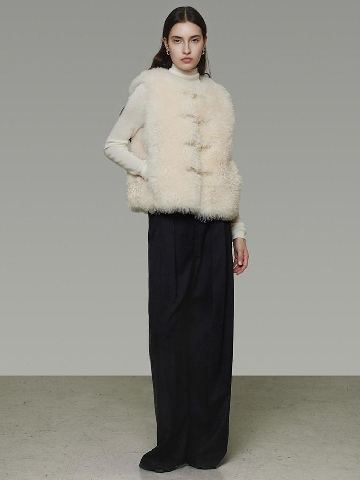 unspoken Wool Fleece Lined Single Button V-neck Tailored Workwear Beige Cropped Jackets