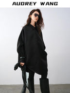 audreyyang Wrinkle Resistant Minimalist Loose Fit Turn Down Collar Women Polyester Shirts