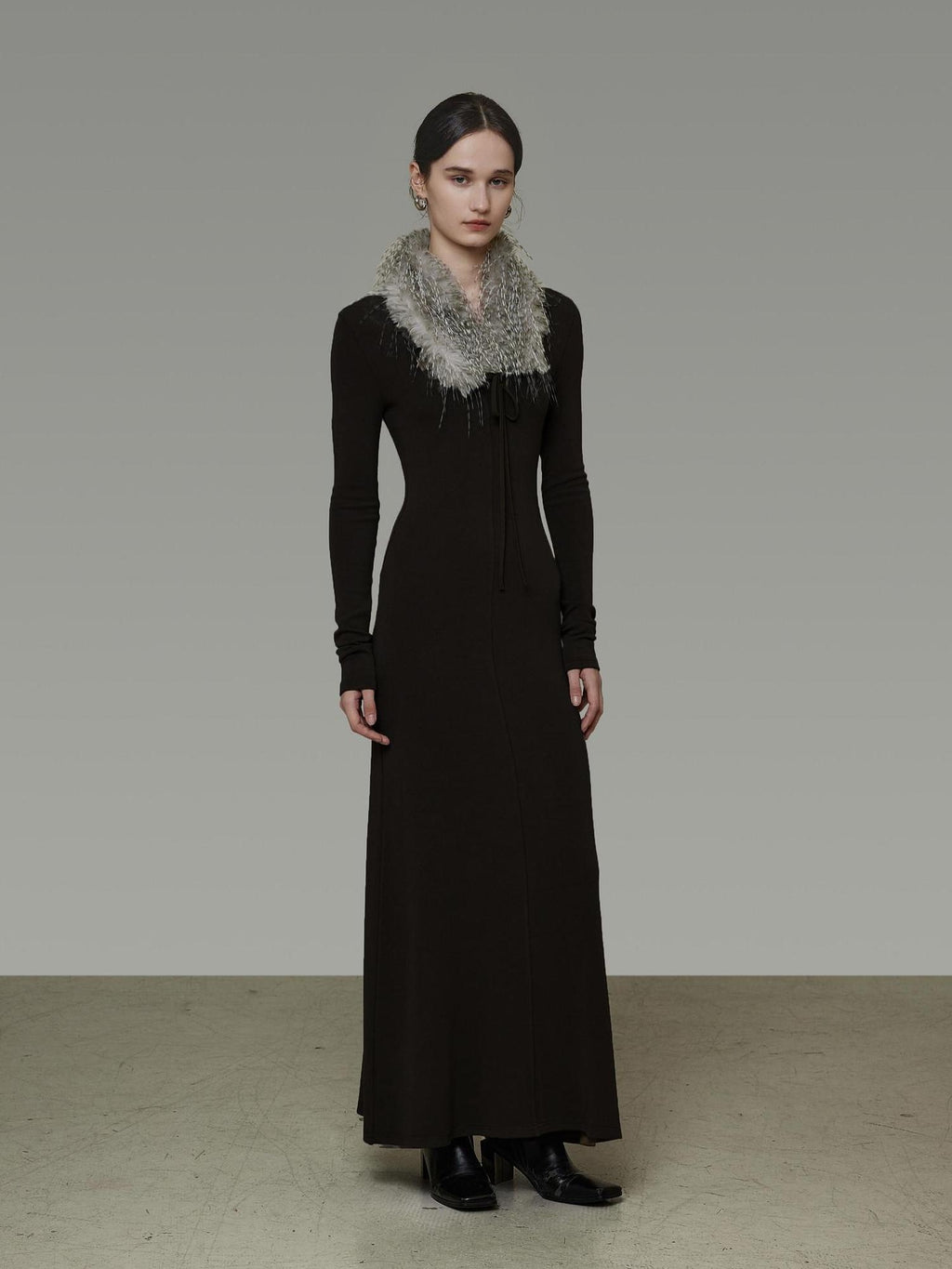 unspoken Breathable Minimalist High Waist Aline Knit Long Sleeve Women Black Maxi Dresses