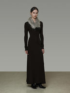 unspoken Breathable Minimalist High Waist Aline Knit Long Sleeve Women Black Maxi Dresses