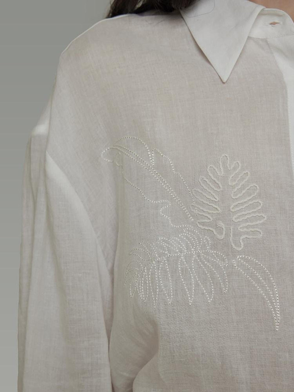 unspoken Breathable Embroidered Loose Polo Women Ramie Lyocell White Button Shirts