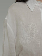 unspoken Breathable Embroidered Loose Polo Women Ramie Lyocell White Button Shirts