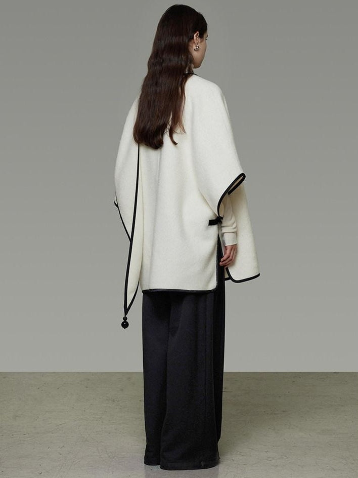 unspoken Premium Sheep Wool Blend 3D Tailored Loose Fit Commuter Women White Wool Coats