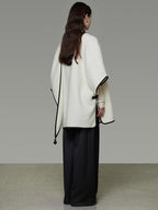 unspoken Premium Sheep Wool Blend 3D Tailored Loose Fit Commuter Women White Wool Coats