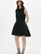 fano Sleeveless Korean Workwear A Line Natural Waist Cotton Blend Black Midi Dresses